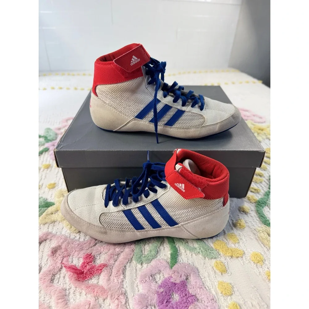 Adidas Combat Speed 5 Wrestling Shoes Mens 6.5 White Red Blue BD7129 High Top